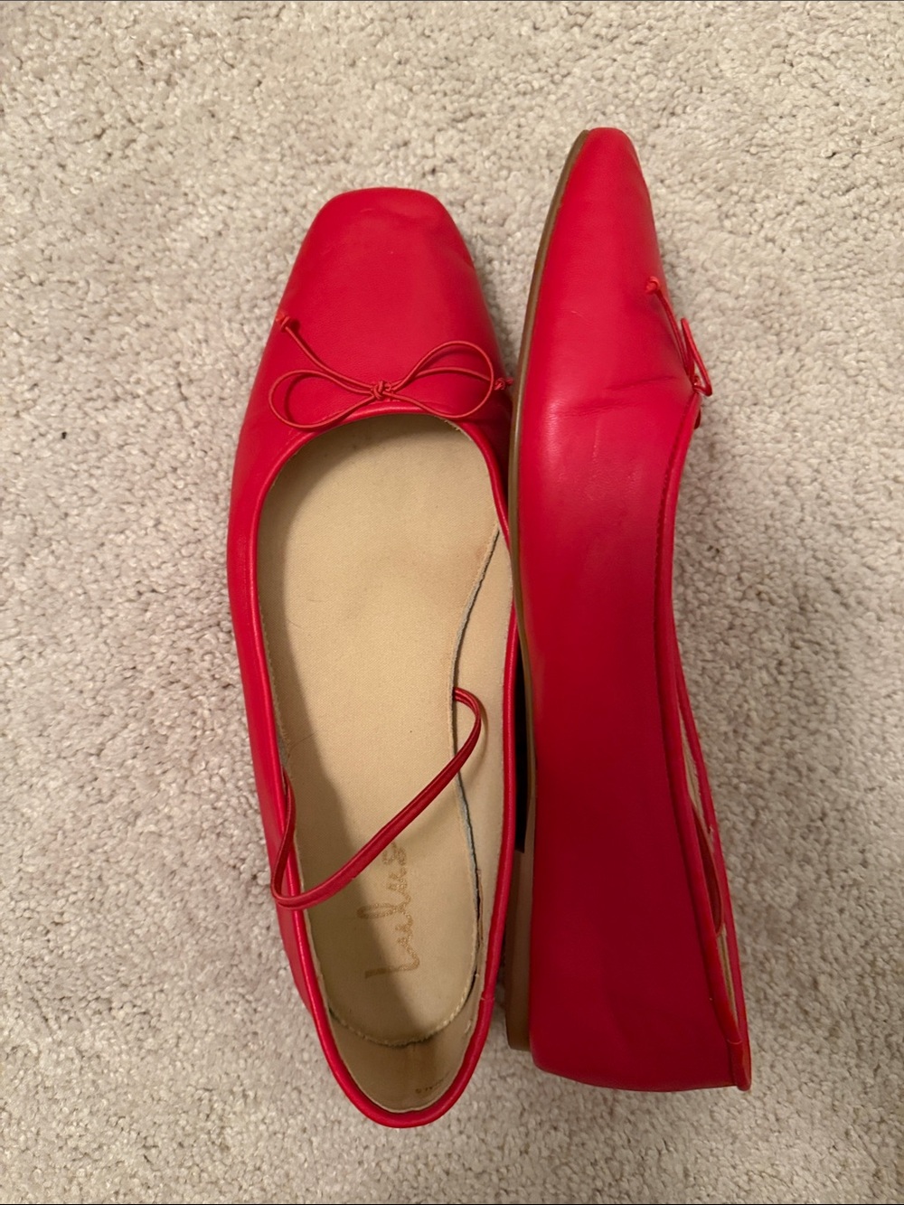 Lulu's Bright Red Square-Toe Ballet Flats with Bow